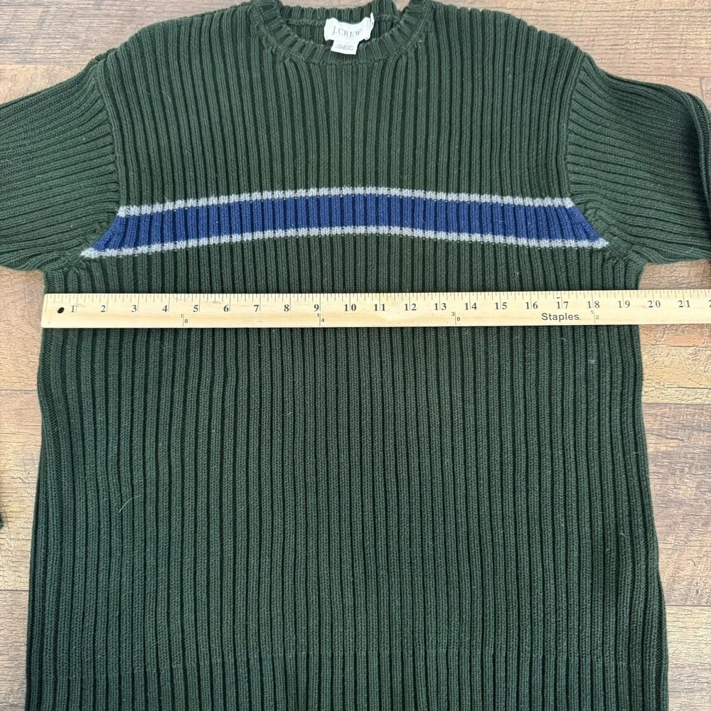Vintage J. Crew Mens Ribbed Sweater Green Blue Stripe Size M‎